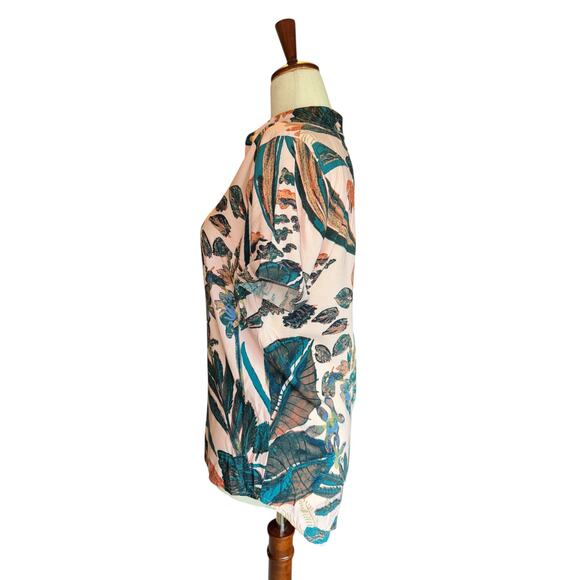 Naturals d&co | Tropical Palm Print Button-Up Shirt | Cuffed Sleeve | XS - Picture 4 of 8